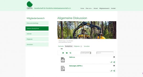 Screenshot GEFFA Mitgliederbereich