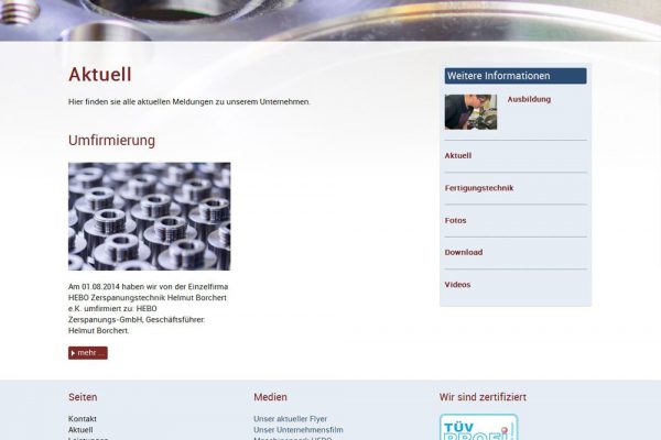 HEBO Zerspanungs-GmbH, Seite Aktuell
