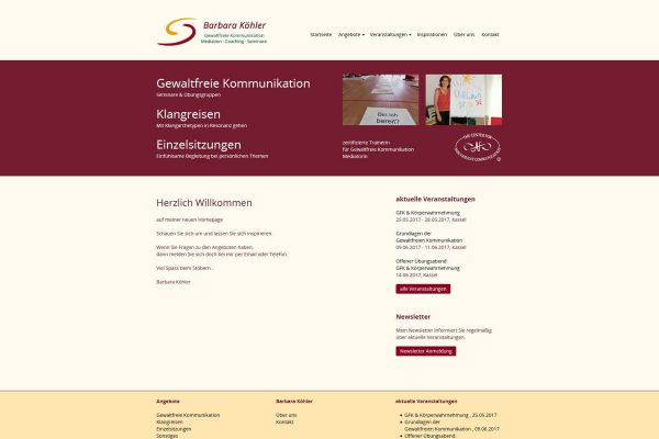 Neugestaltung der Website von Barbara Köhler: Startseite mit Veranstaltungsankündigungen