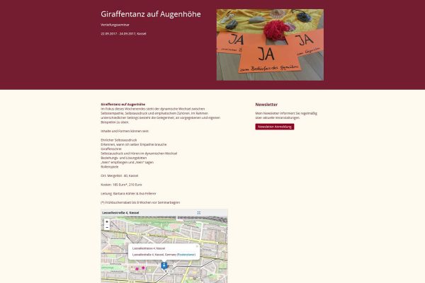 Neugestaltung der Website von Barbara Köhler: Seminar Infos und Anmeldung