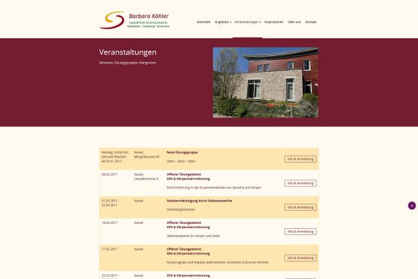 Neugestaltung der Website von Barbara Köhler: Übersicht der aktuellen Veranstaltungen