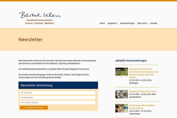Screenshot Bärbel Klein Newsletter-Anmeldung
