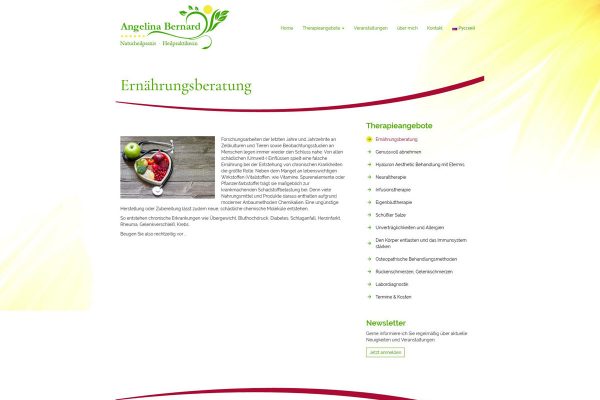 Screenshot Angelina Bernard - Heilpraktikerin - Seite Ernährungsberatung