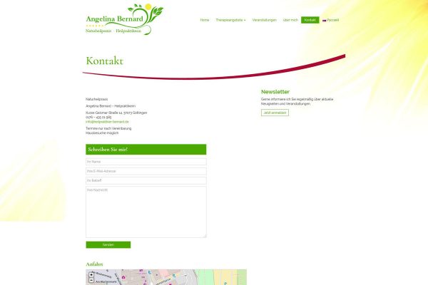 Screenshot Angelina Bernard - Heilpraktikerin - Seite Kontakt