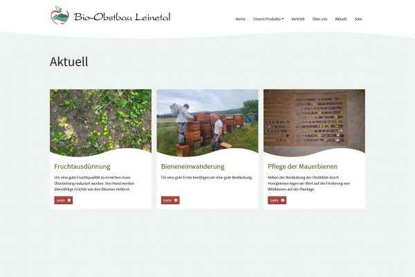 Bio-Obstbau Leinetal - Screenshot Aktuell