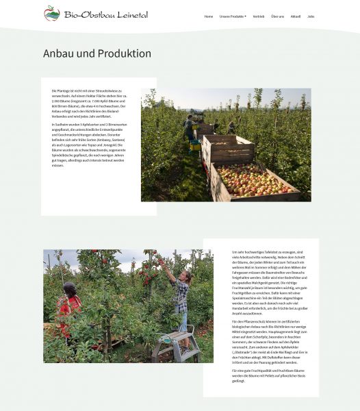Bio-Obstbau Leinetal - Screenshot Anbau und Produktion