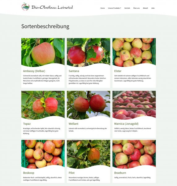 Bio-Obstbau Leinetal - Screenshot Sorten
