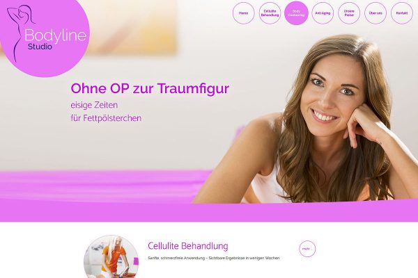 Screenshot bodyline-studio.de - Cellulite Behandlung, Body Contouring, Faltenbehandlung
