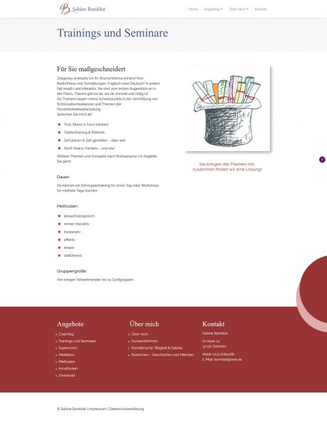 Screenshot Sabine Bomblat - Coaching, Training, Supervision