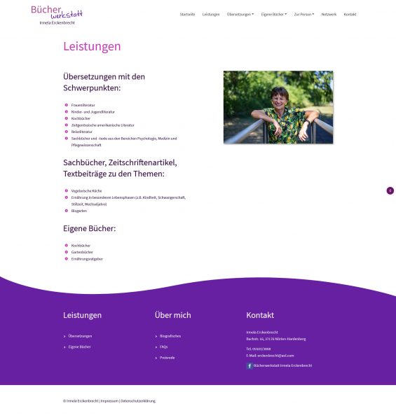 Screenshot Bücher-Werkstatt Irmela Erckenbrecht - Leistungen