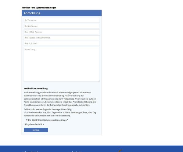 Peter Hellwig - Psychotherapie und Familienaufstellung: Screenshot Seminaranmeldung