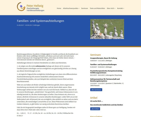 Peter Hellwig - Psychotherapie und Familienaufstellung: Screenshot Seminarseite