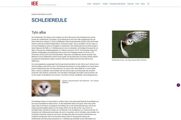 Screenshot Institut für Tierökologie und Evolution Stiftung Tierärztliche Hochschule Hannover