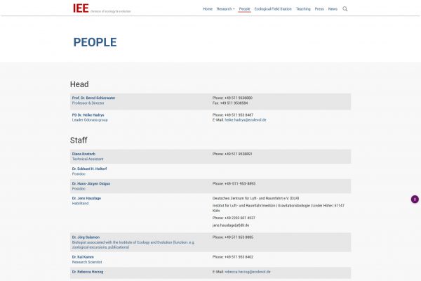Screenshot Institut für Tierökologie und Evolution Stiftung Tierärztliche Hochschule Hannover