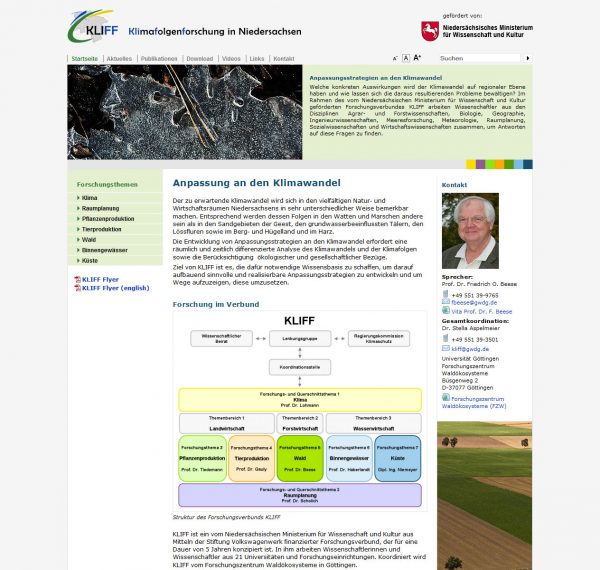 Screenshot www.kliff-niedersachsen.de, Startseite