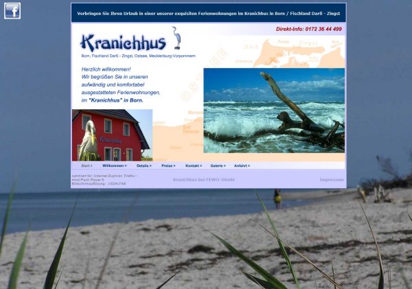 Screenshot www.kranichhus.de, Startseite