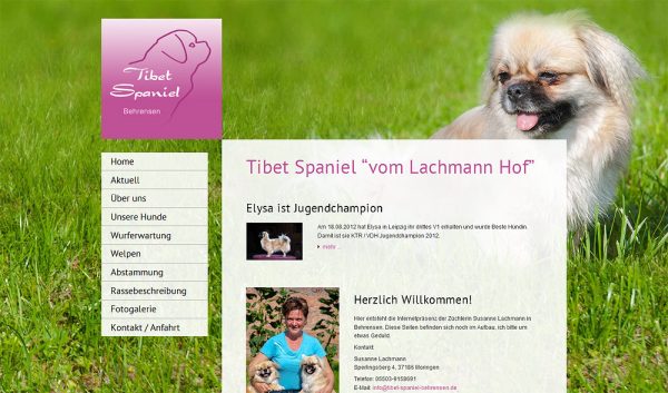 Screenshot Startseite Tibet Spaniel “vom Lachmann Hof”