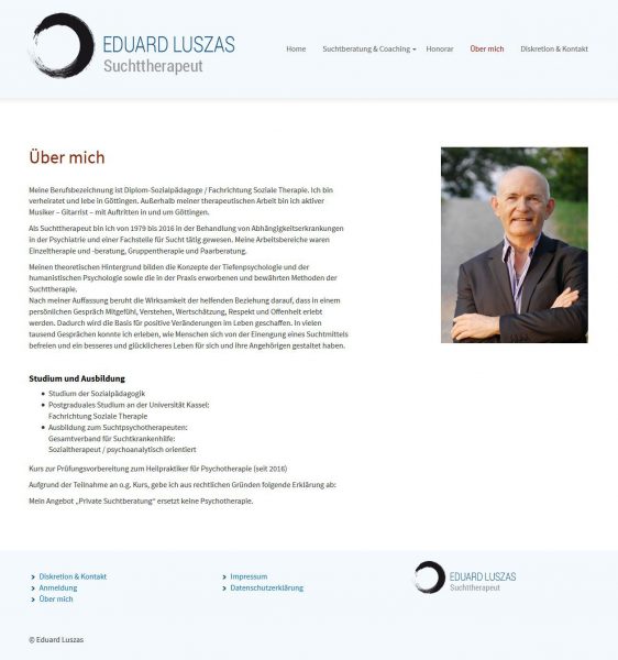 Screenshot Eduard Luszas - Suchttherapeut - Über mich