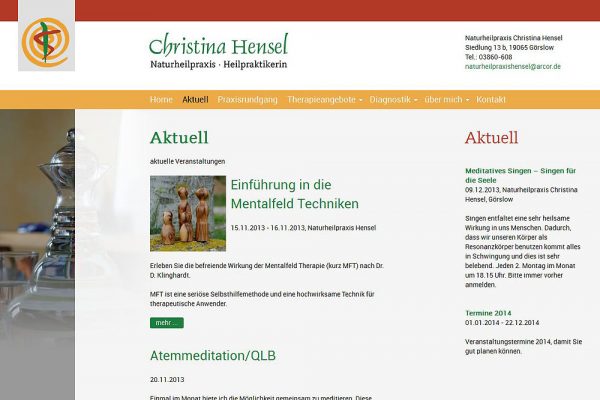 Screenshot Naturheilpraxis Hensel - Seite Aktuell