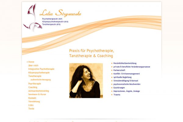 Screenshot Startseite Lelia Stryswske - Praxis für Psychotherapie, Tanztherapie & Coaching