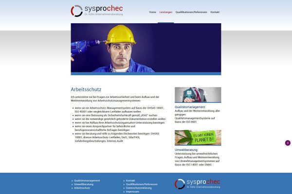 Sreenshot sysprochec Seite Arbeitsschutz