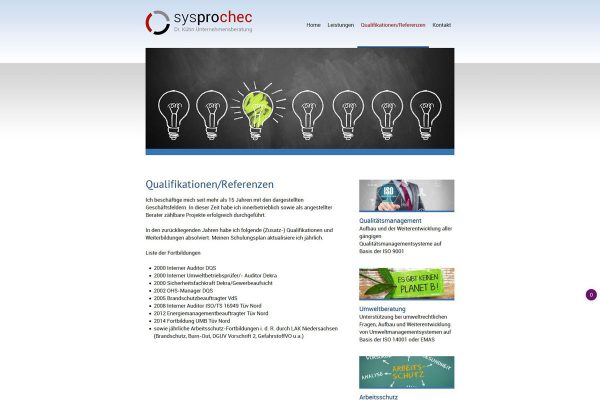 Sreenshot sysprochec Seite Qualifikationen