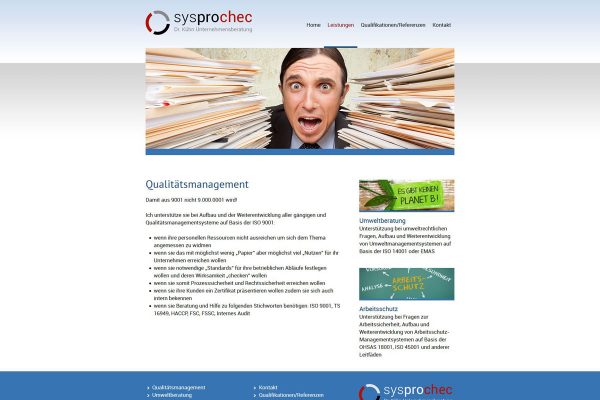 Sreenshot sysprochec Seite Qualitätsmanagement