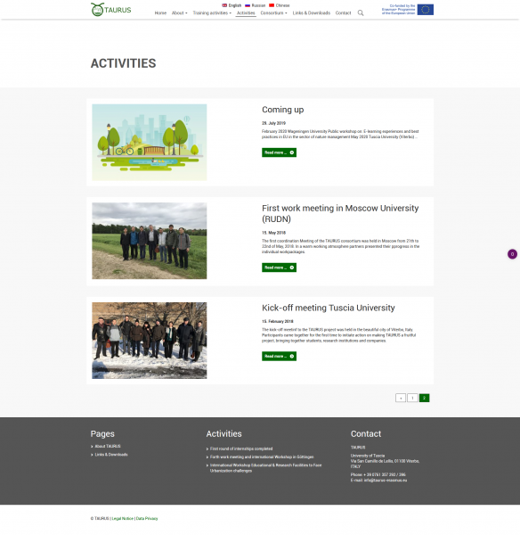 Screenshot TAURUS - aktuelle Aktivitäten