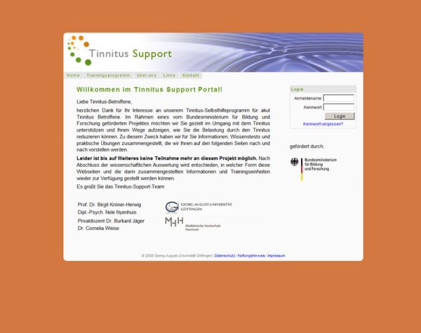 Screenshot www.tinnitus-support.de, Startseite