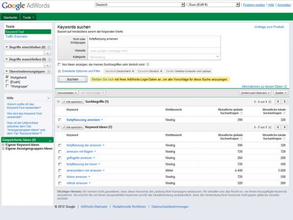 Screenshot Google Ergebnisse für "fortpflanzung ameisen"
