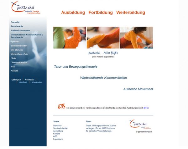 Screenshot www.pantarhei-instut.de, Startseite