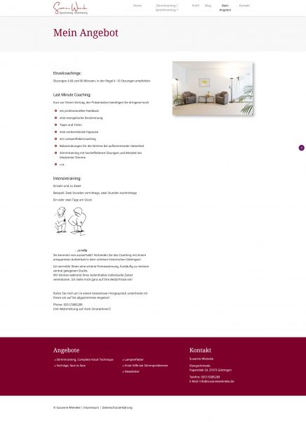 Screenshot Susanne Wieneke – Sprechtraining, Stimmtraining